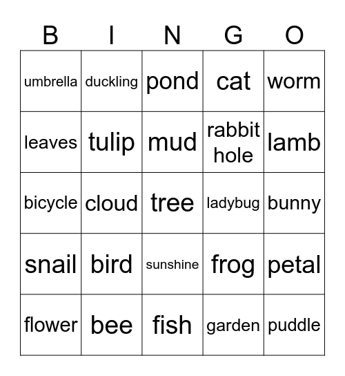 springtime common nouns Bingo Card