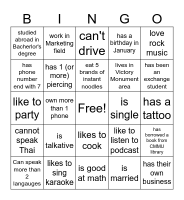 HUMAN BINGO Card