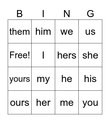 Object Pronouns Bingo Card