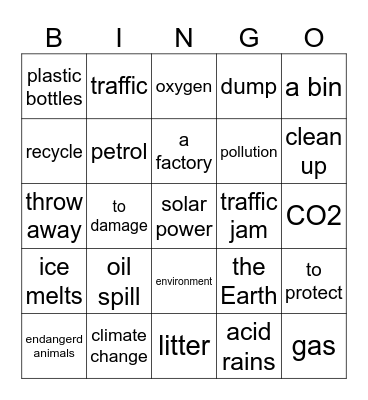 Environment Bingo Card