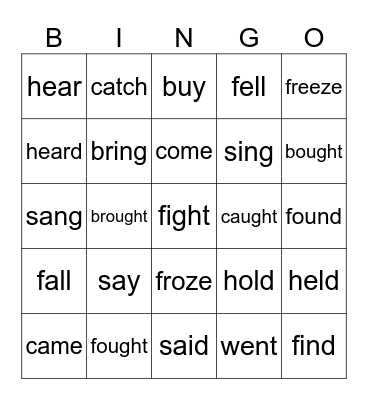 Irregular verbs Bingo Card