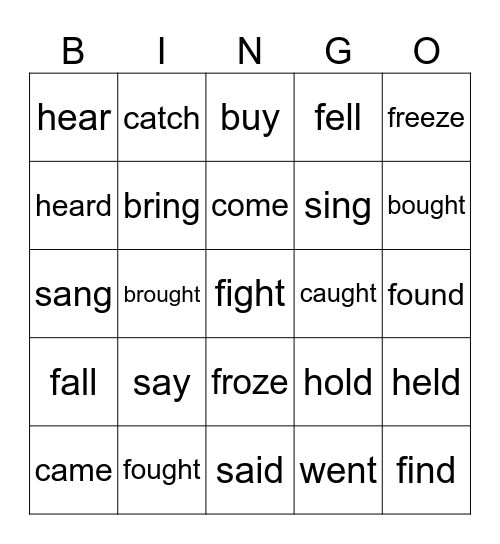 Irregular verbs Bingo Card