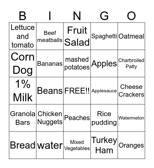 FOOD PROGRAM Bingo Card