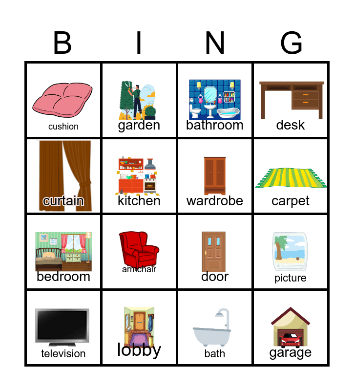 Parts of the House and Furniture Bingo Card