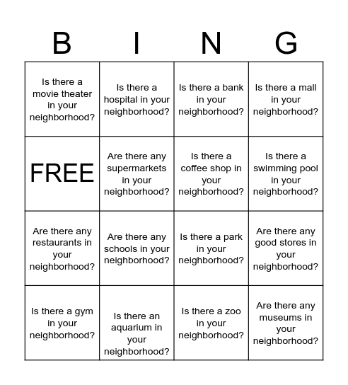 Is there...? / Are there...? Bingo Card