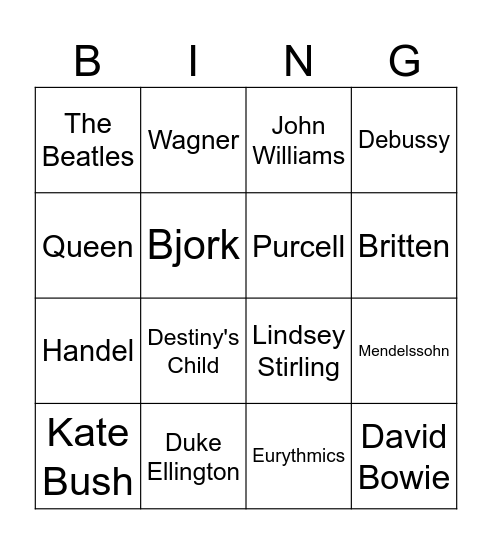 Musical Chronology Bingo Card