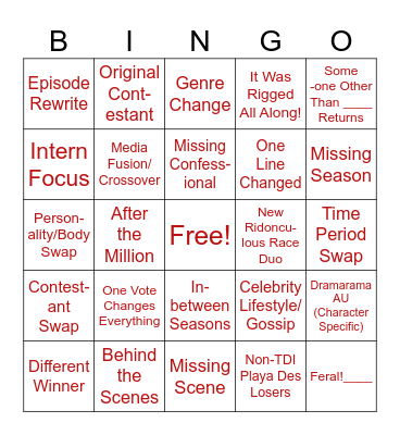 Total Drama Bingo Meme Bingo Card