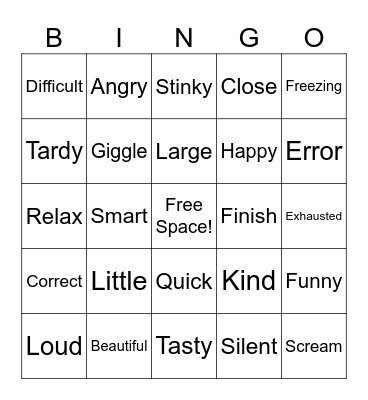 Synonym Bingo Card