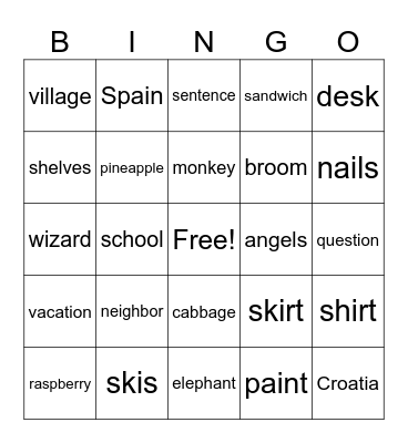 Polski -> English Bingo Card