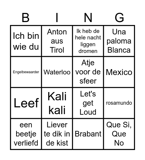 Muzikale Dames Tennis Bingo Card