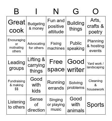 Skills BINGO Card