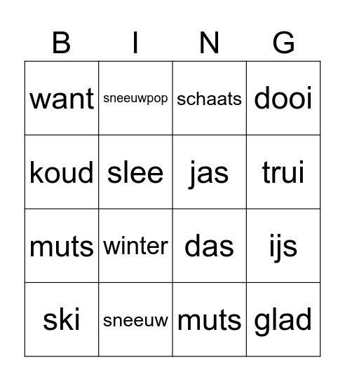 Winter Bingo #1 Bingo Card