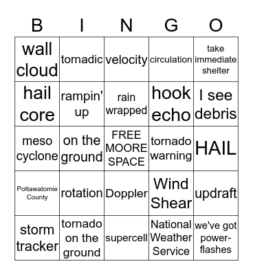 Okie Tornado Bingo Card