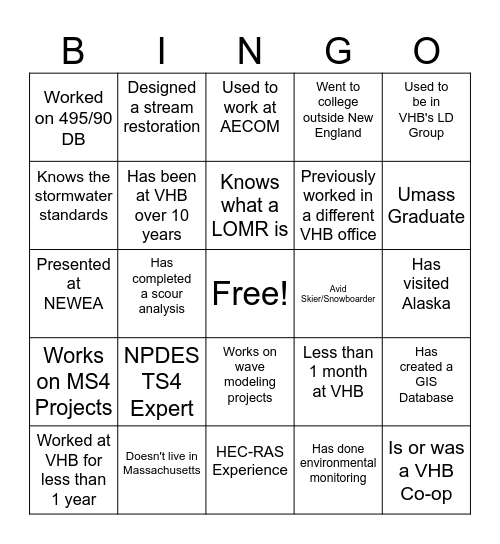 Know a Water Resources Engineer Bingo Card