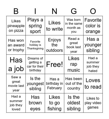 First Day Bingo Card