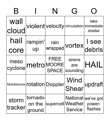 Okie Tornado Bingo Card