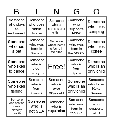 Getting to Know You Bingo Card