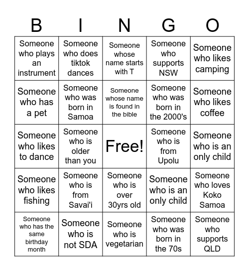 Getting to Know You Bingo Card