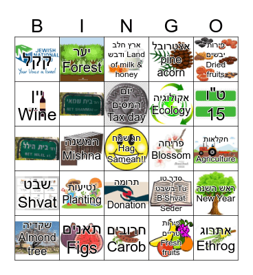 Tu B'Shvat Bingo   בינגו ט"ו בשבט Bingo Card