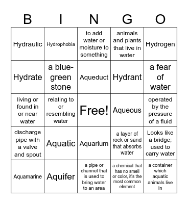 AQUA/HYDR Bingo Card