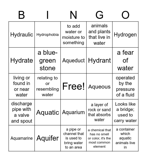 AQUA/HYDR Bingo Card