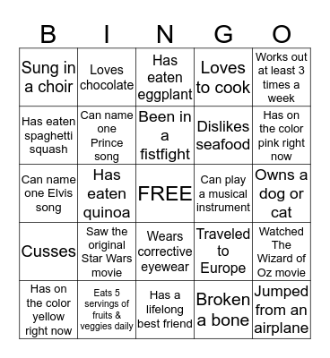 KC Healthy Kids Bingo Card