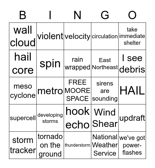 Okie Tornado Bingo Card