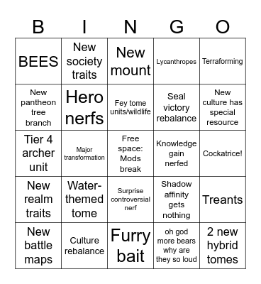 Primal Fury + Update Bingo Card