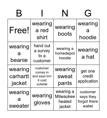 winter wonderland bingo! cashier apprecation 1/24 Bingo Card