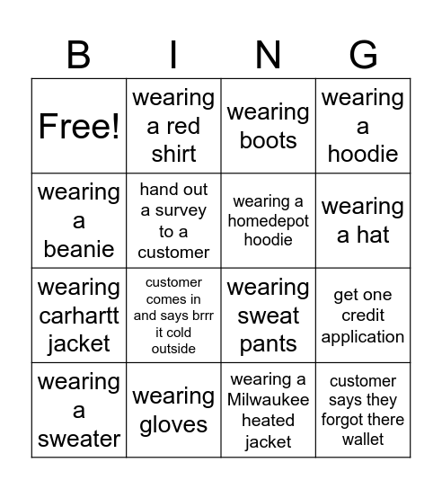 winter wonderland bingo! cashier apprecation 1/24 Bingo Card