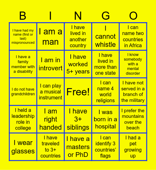 DEI Bingo Card