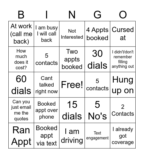 Wacky Bingo Wednesday Bingo Card