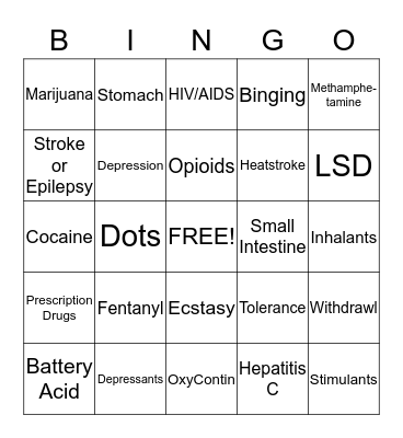 Know the Facts about Drugs! Bingo Card