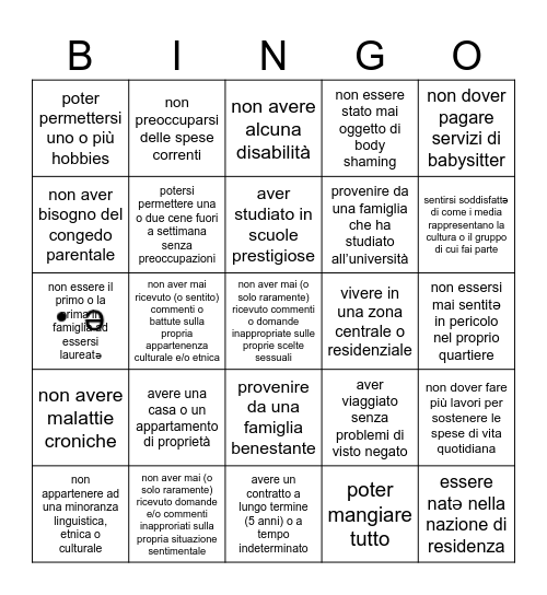 ZO Privilege Bingo! Bingo Card