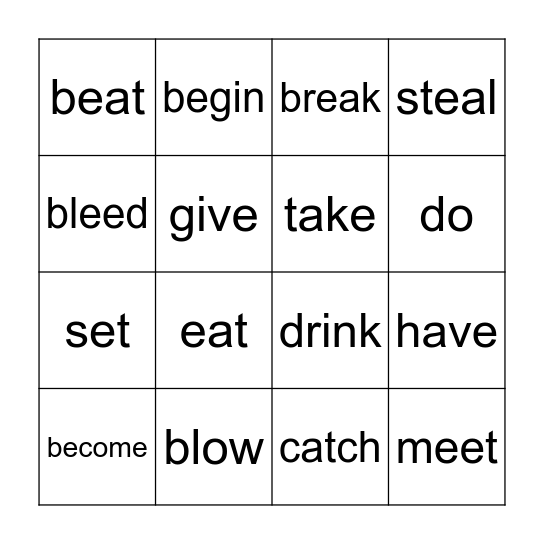 Irregular verbs - Bingo Card
