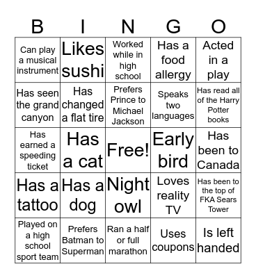 Human Bingo Compensation April 2016 Bingo Card