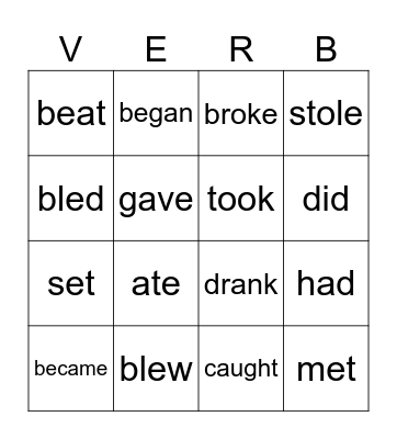 Irregular verbs - Bingo Card