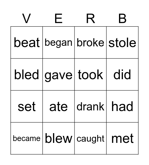 Irregular verbs - Bingo Card