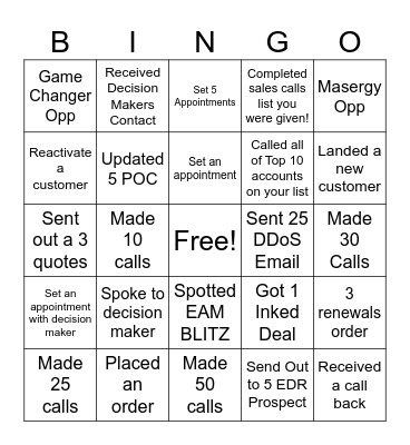 Sales Blitz Bingo Card