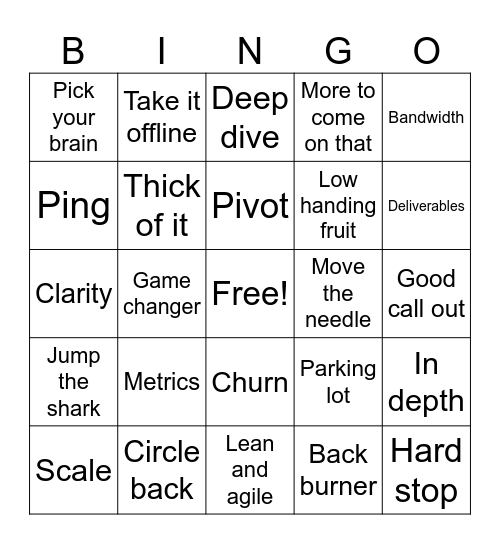 Corporate Speak BINGO Card