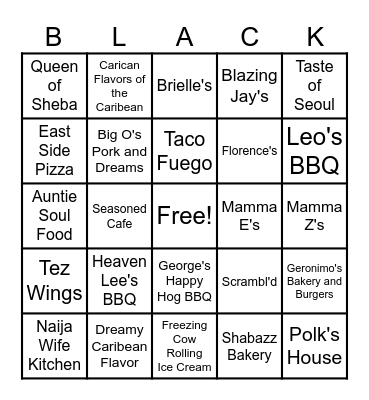 Exploring Black Restaurants Bingo Card