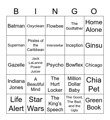 Oscars, Film Scores, & Infomercials Bingo Card