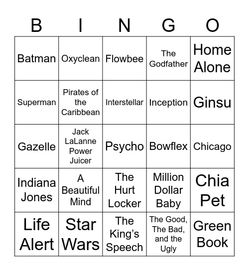 Oscars, Film Scores, & Infomercials Bingo Card