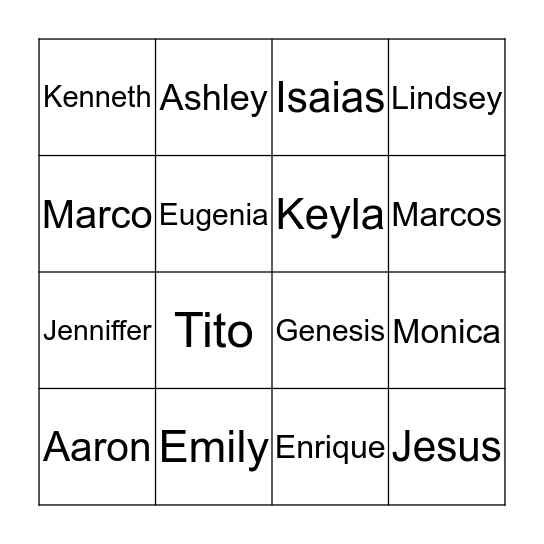 5th Graders Bingo Card