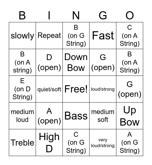 Note Name Bingo Card