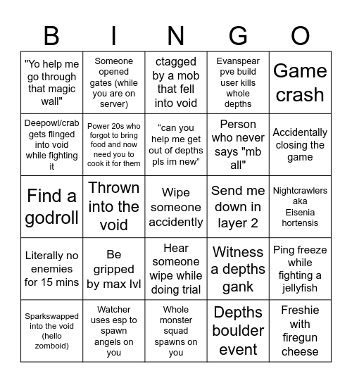 Depths/deepbound Bingo Card