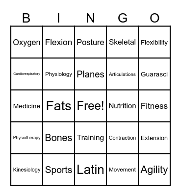 Kinesiology Bingo Card