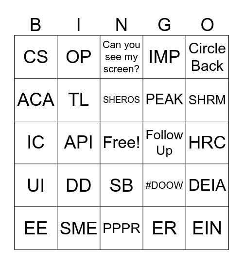 Paylocity Lingo Bingo Card