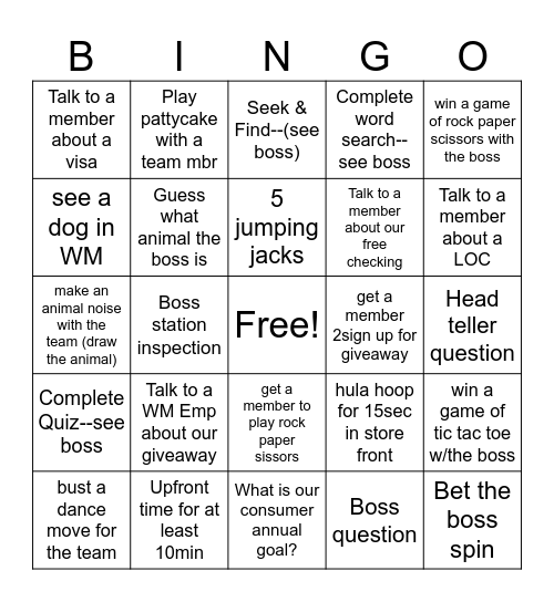 BWM Fun Day!!! Bingo Card