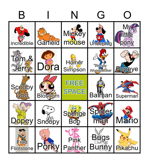 Cartoon Bingo Card